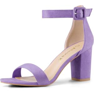 imageAllegra K Womens Open Toe High Chunky Heel Buckle Ankle Strap SandalsPurple