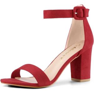 imageAllegra K Womens Open Toe High Chunky Heel Buckle Ankle Strap SandalsRed