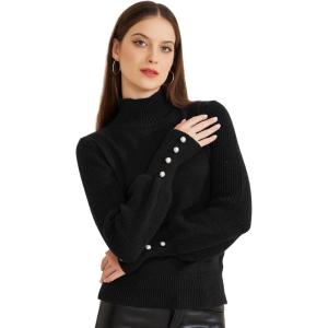 imageAllegra K Womens Ribbed Long Sleeve Turtleneck Stretch Winter Pullover Knit Sweater TopBlack