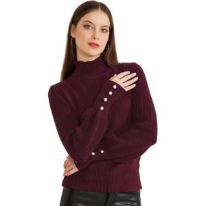 imageAllegra K Womens Ribbed Long Sleeve Turtleneck Stretch Winter Pullover Knit Sweater TopBurgundy