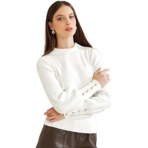 imageAllegra K Womens Ribbed Long Sleeve Turtleneck Stretch Winter Pullover Knit Sweater TopWhite