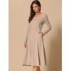 imageAllegra K Knit Dresses for Womens Ribbed Midi Deep V Long Sleeve Wrap ALine DressKhaki