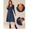 imageAllegra K Knit Dresses for Womens Ribbed Midi Deep V Long Sleeve Wrap ALine DressNavy Blue