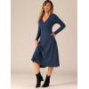 imageAllegra K Knit Dresses for Womens Ribbed Midi Deep V Long Sleeve Wrap ALine DressNavy Blue