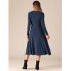 imageAllegra K Knit Dresses for Womens Ribbed Midi Deep V Long Sleeve Wrap ALine DressNavy Blue