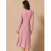 imageAllegra K Knit Dresses for Womens Ribbed Midi Deep V Long Sleeve Wrap ALine DressPink