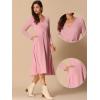 imageAllegra K Knit Dresses for Womens Ribbed Midi Deep V Long Sleeve Wrap ALine DressPink