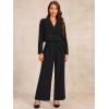 imageAllegra K Womens 2 Piece Set Business Casual Outfit Notched Lapel Crop Jacket Wide Leg Pant Work SuitsBlack