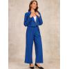 imageAllegra K Womens 2 Piece Set Business Casual Outfit Notched Lapel Crop Jacket Wide Leg Pant Work SuitsBlue