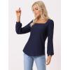 imageAllegra K Womens Square Collar Puff Long Sleeve Eyelet Tops Business Casual Shirts Tunic TopsNavy Blue