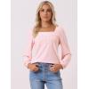 imageAllegra K Womens Square Collar Puff Long Sleeve Eyelet Tops Business Casual Shirts Tunic TopsPink