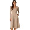 imageAllegra K Knit Dresses for Womens Ribbed Midi Deep V Long Sleeve Wrap ALine DressKhaki