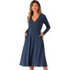 imageAllegra K Knit Dresses for Womens Ribbed Midi Deep V Long Sleeve Wrap ALine DressNavy Blue