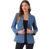 imageAllegra K Notched Lapel Blazer for Womens Denim Single Breasted Shoulder Pad Business Casual JacketsLight Blue