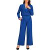 imageAllegra K Womens 2 Piece Set Business Casual Outfit Notched Lapel Crop Jacket Wide Leg Pant Work SuitsBlue