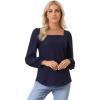 imageAllegra K Womens Square Collar Puff Long Sleeve Eyelet Tops Business Casual Shirts Tunic TopsNavy Blue