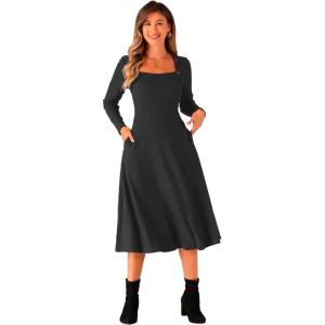 imageAllegra K Knit Sweater Dress for Womens 2024 Casual ALine Midi Pullover Dresses with PocketsBlack