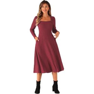 imageAllegra K Knit Sweater Dress for Womens 2024 Casual ALine Midi Pullover Dresses with PocketsBurgundy