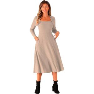 imageAllegra K Knit Sweater Dress for Womens 2024 Casual ALine Midi Pullover Dresses with PocketsLight Khaki