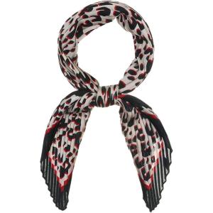 imageAllegra K Leopard Print Pleated Rhombus Scarf Neck Scarves Neckerchief for Women LadyRed Black