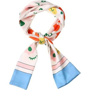 imageAllegra K Women Graffiti Polka Dot Stripe Scarf Neck Scarves Neckerchief Skinny Wrap HairbandOrange Blue