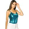 imageAllegra K Womens Metallic Shiny Party Tank Top Deep V Camisole TopsBlue