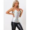 imageAllegra K Womens Metallic Shiny Party Tank Top Deep V Camisole TopsHolographic Silver