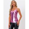 imageAllegra K Womens Metallic Shiny Party Tank Top Deep V Camisole TopsPink