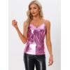 imageAllegra K Womens Metallic Shiny Party Tank Top Deep V Camisole TopsPink