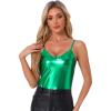 imageAllegra K Womens Metallic Shiny Party Tank Top Deep V Camisole TopsDark Green