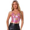 imageAllegra K Womens Metallic Shiny Party Tank Top Deep V Camisole TopsHot Pink