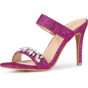 imageAllegra K Womens Glitter Rhinestone Stiletto Heels SandalsHot Pink