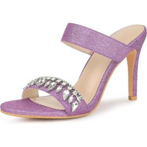 imageAllegra K Womens Glitter Rhinestone Stiletto Heels SandalsPurple