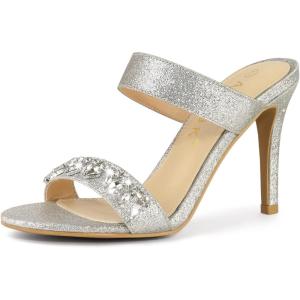 imageAllegra K Womens Glitter Rhinestone Stiletto Heels SandalsSilver