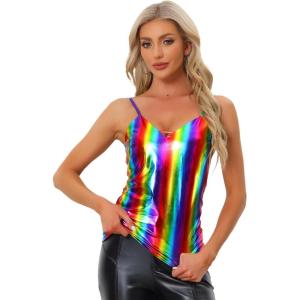 imageAllegra K Womens Metallic Shiny Party Tank Top Deep V Camisole TopsMulticolor