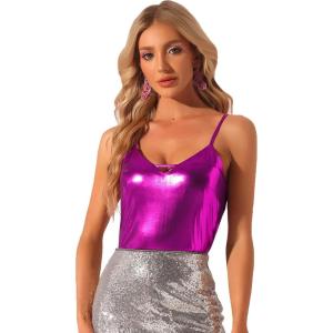 imageAllegra K Womens Metallic Shiny Party Tank Top Deep V Camisole TopsRose Red