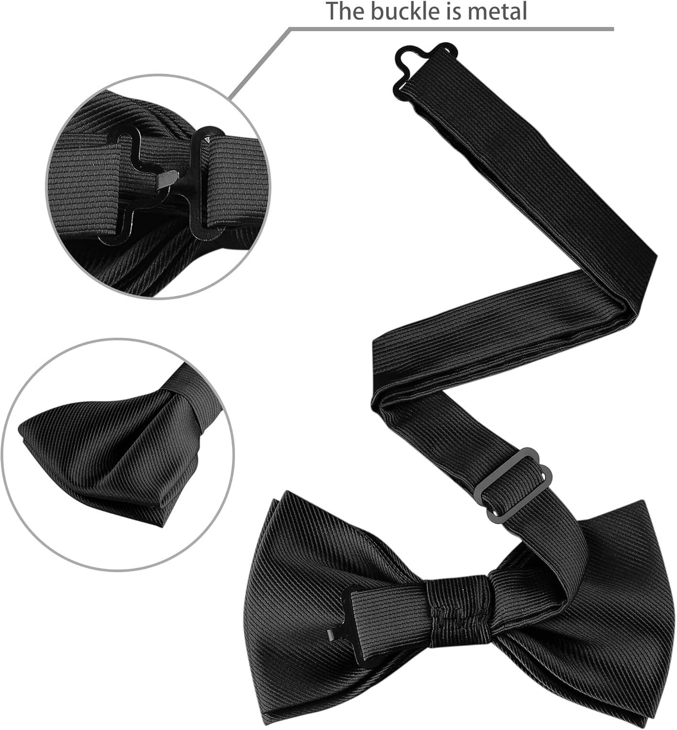 imageAllegra K Mens Solid Color PreTied Bow Tie with Matching Pocket Square Set for Wedding PartyBlack
