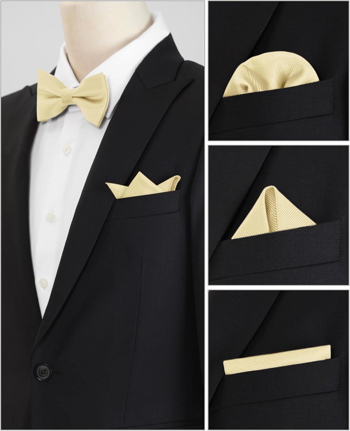 imageAllegra K Mens Solid Color PreTied Bow Tie with Matching Pocket Square Set for Wedding PartyChampagne
