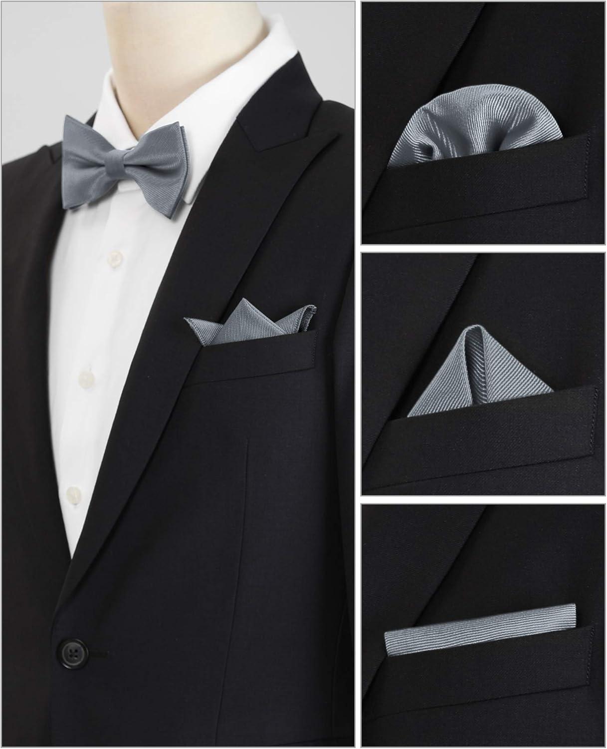 imageAllegra K Mens Solid Color PreTied Bow Tie with Matching Pocket Square Set for Wedding PartyDark Gray
