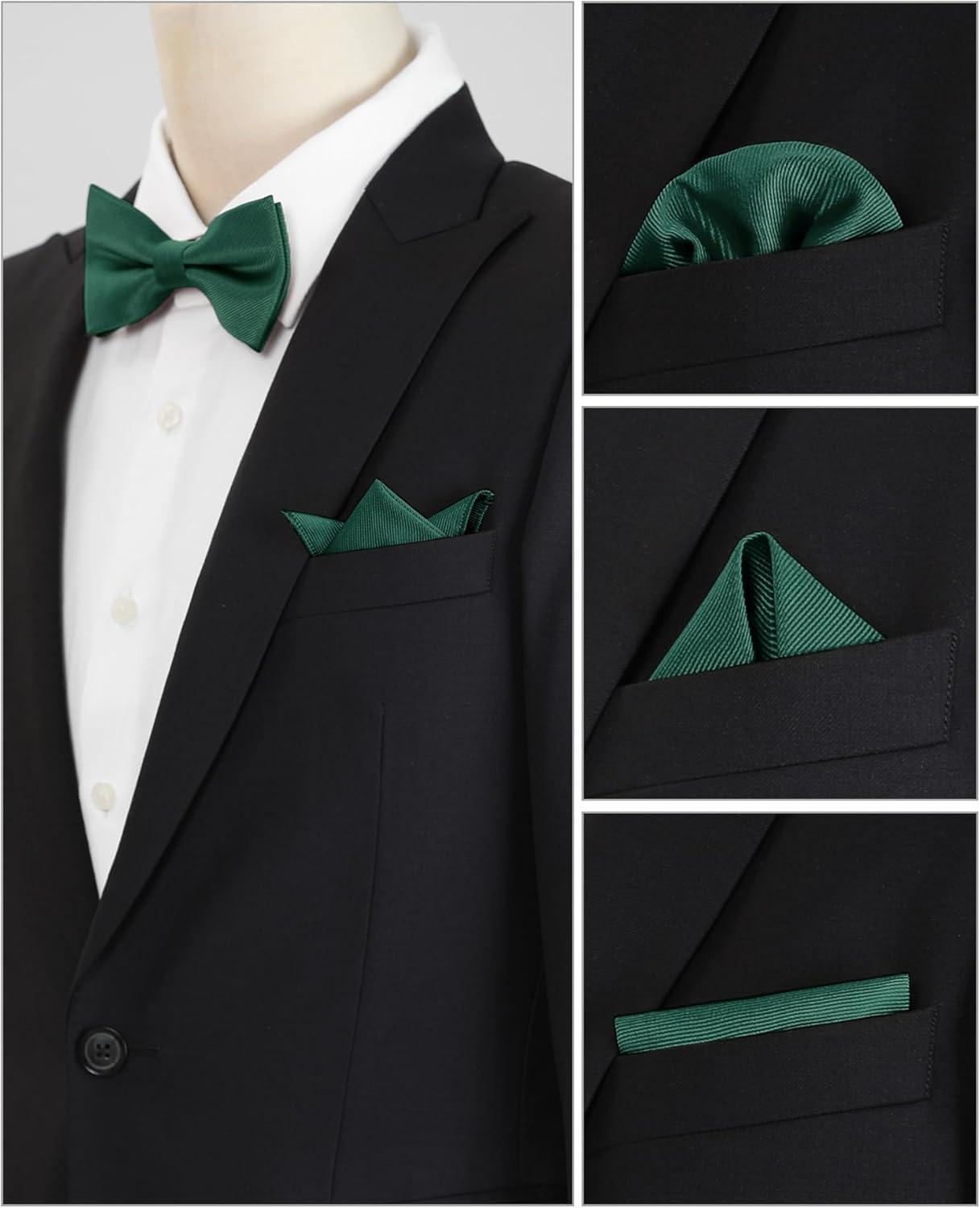 imageAllegra K Mens Solid Color PreTied Bow Tie with Matching Pocket Square Set for Wedding PartyDark Green