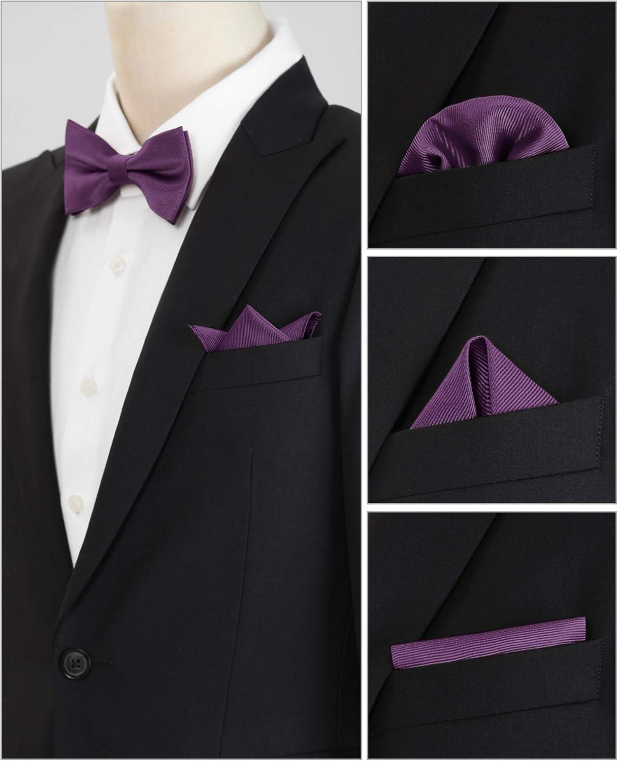 imageAllegra K Mens Solid Color PreTied Bow Tie with Matching Pocket Square Set for Wedding PartyDark Purple