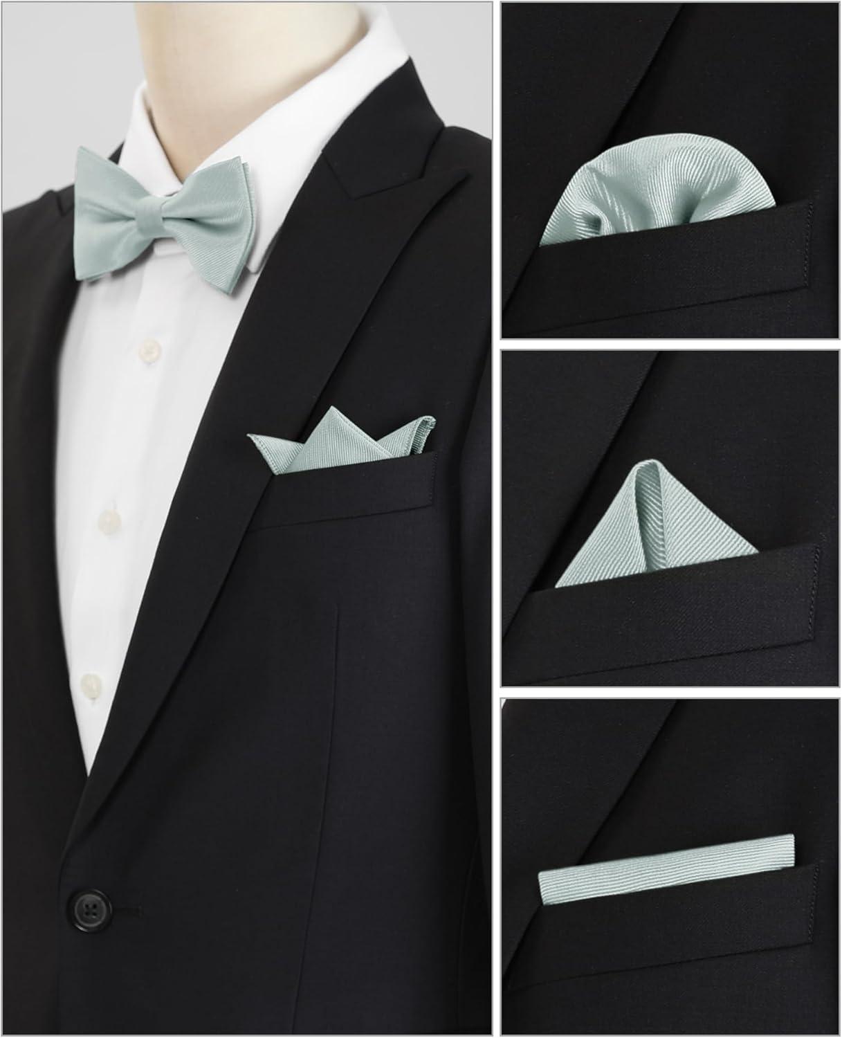 imageAllegra K Mens Solid Color PreTied Bow Tie with Matching Pocket Square Set for Wedding PartyGray