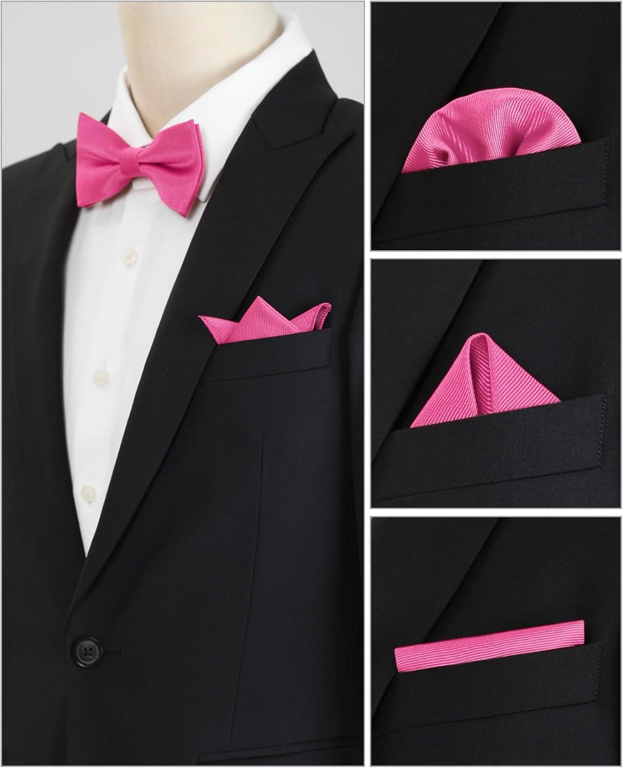 imageAllegra K Mens Solid Color PreTied Bow Tie with Matching Pocket Square Set for Wedding PartyHot Pink
