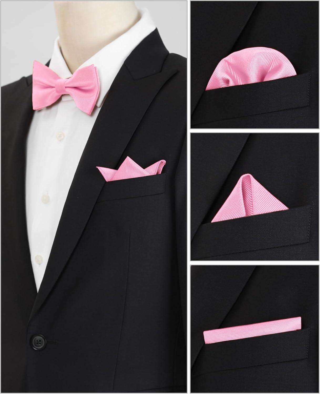 imageAllegra K Mens Solid Color PreTied Bow Tie with Matching Pocket Square Set for Wedding PartyPink