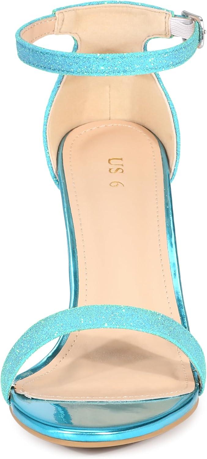 imageAllegra K Womens Glitter Ankle Strap Chunky Heels SandalsBlue