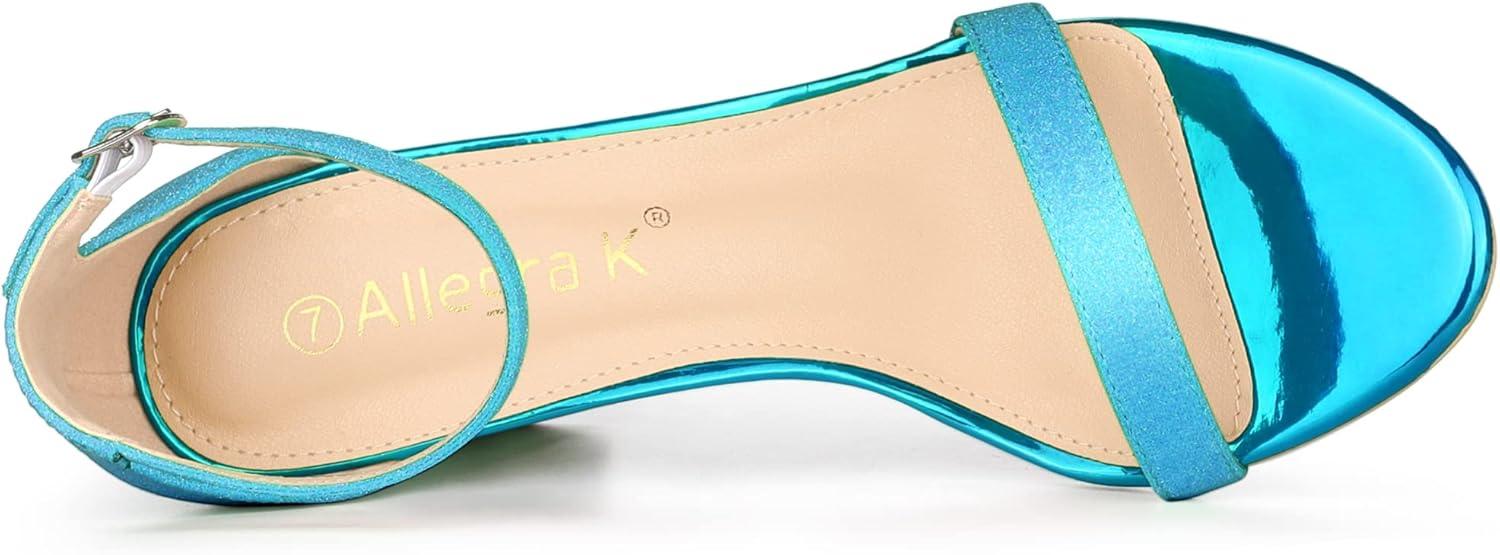 imageAllegra K Womens Glitter Ankle Strap Chunky Heels SandalsBlue