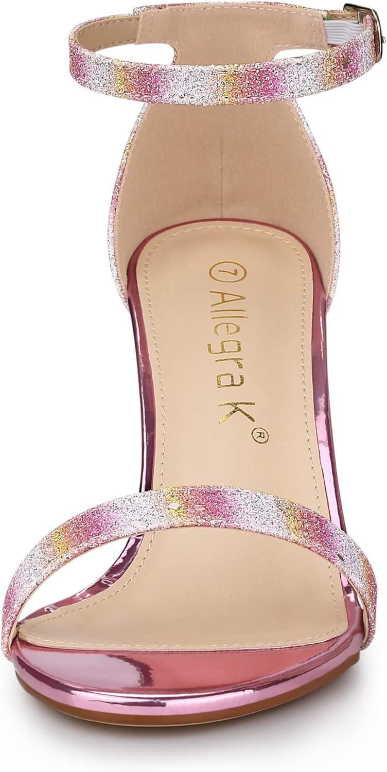 imageAllegra K Womens Glitter Ankle Strap Chunky Heels SandalsColorful
