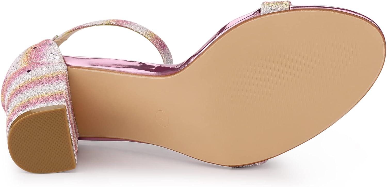 imageAllegra K Womens Glitter Ankle Strap Chunky Heels SandalsColorful