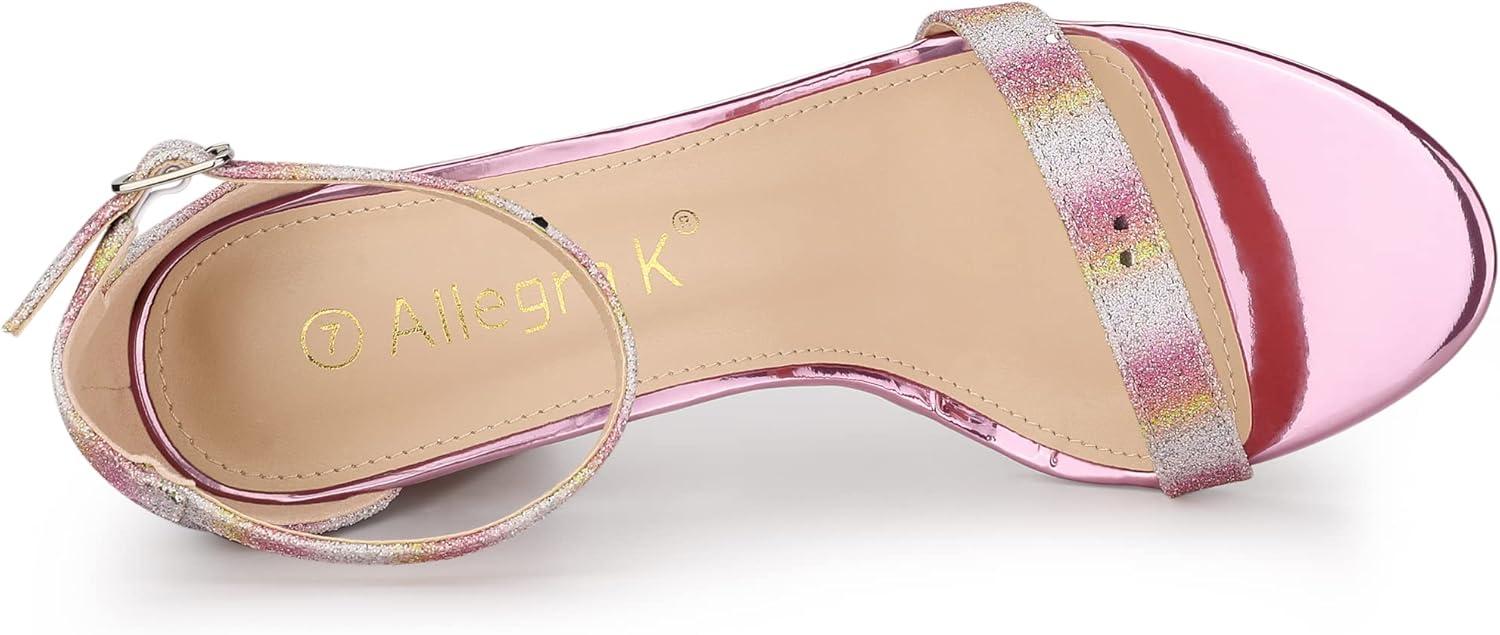 imageAllegra K Womens Glitter Ankle Strap Chunky Heels SandalsColorful