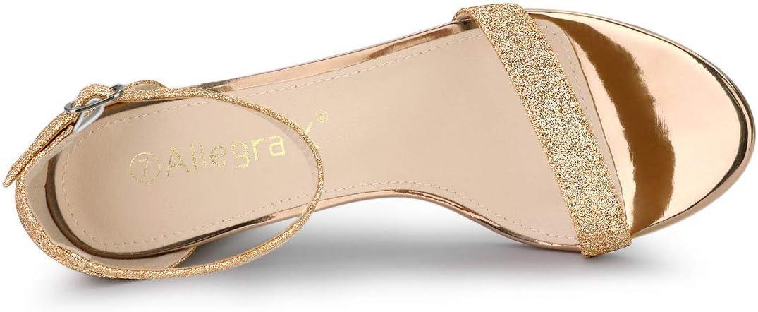imageAllegra K Womens Glitter Ankle Strap Chunky Heels SandalsGold
